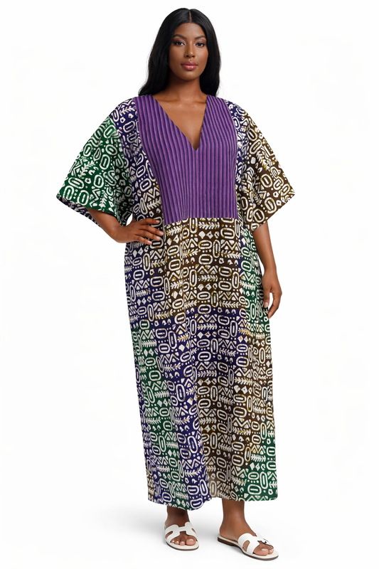 Tribal Luxe Ankara Kaftan Dress with Asooke Panel