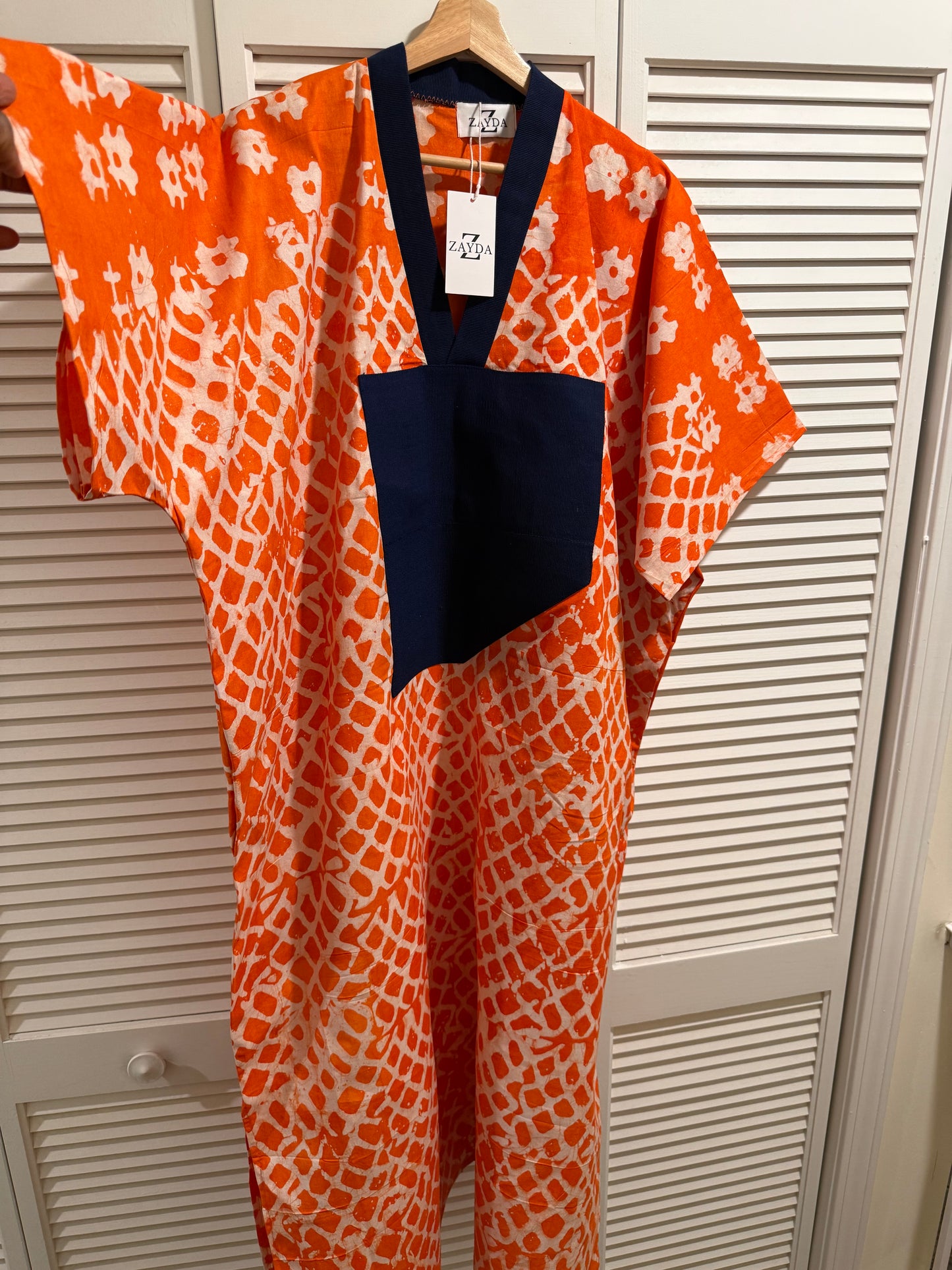 Adire Kaftan with Aso Oke Neckline