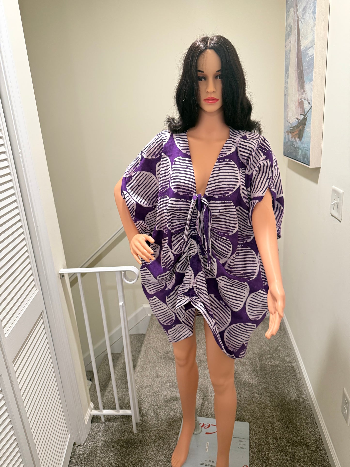 Purple Drawstring Kaftan Dress/Tunic – Adjustable Fit (S–XL)