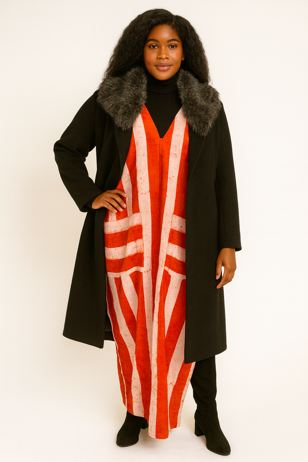 Striped Adire Kaftan – V-Neck Front & Back – Fits M to 4X