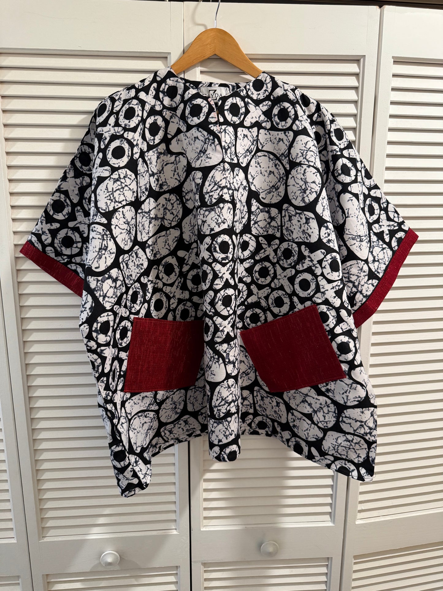 Black & White Ankara Mini Tunic with Aso Oke Details