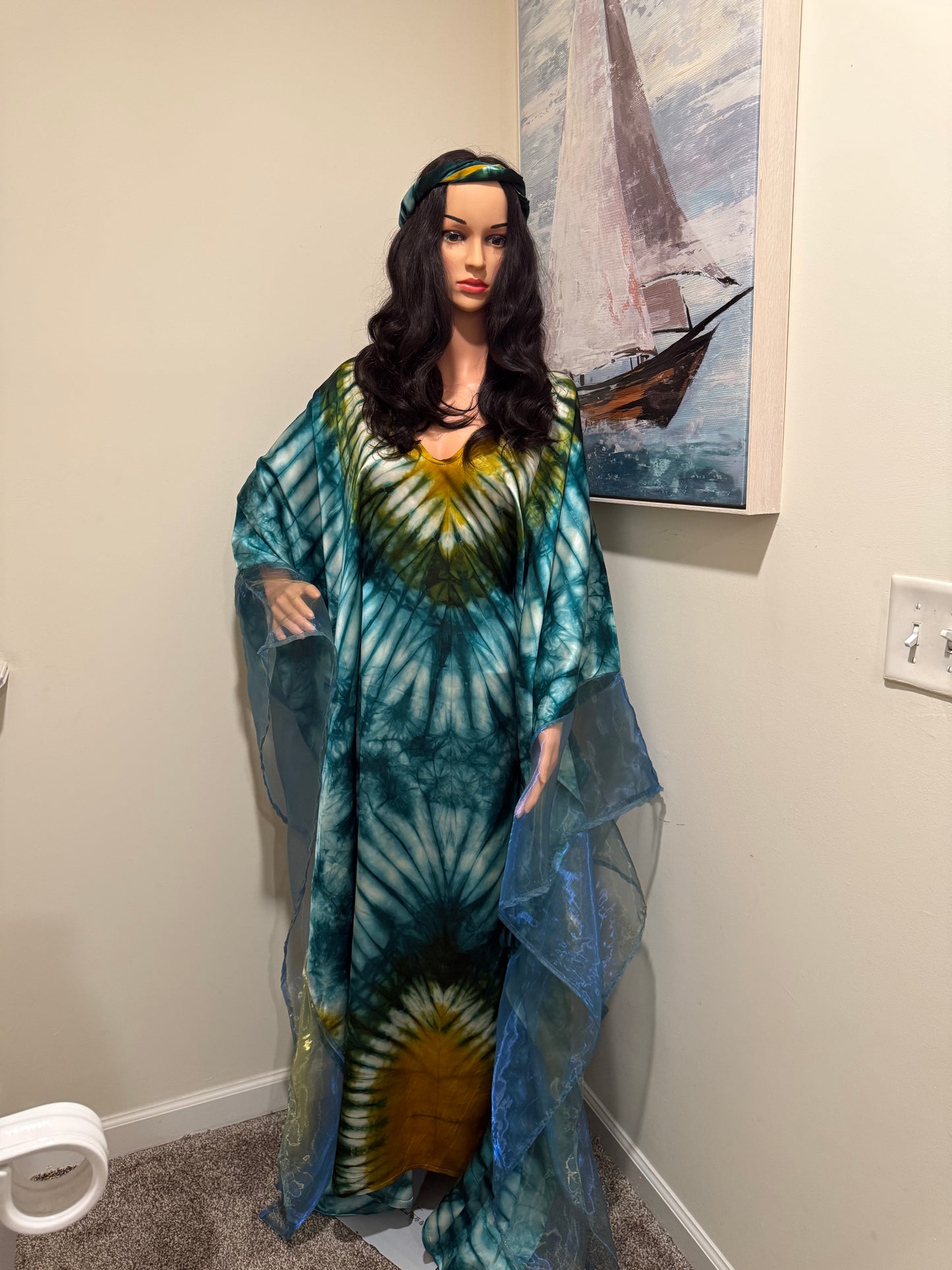 Emerald Silk Adire Kaftan