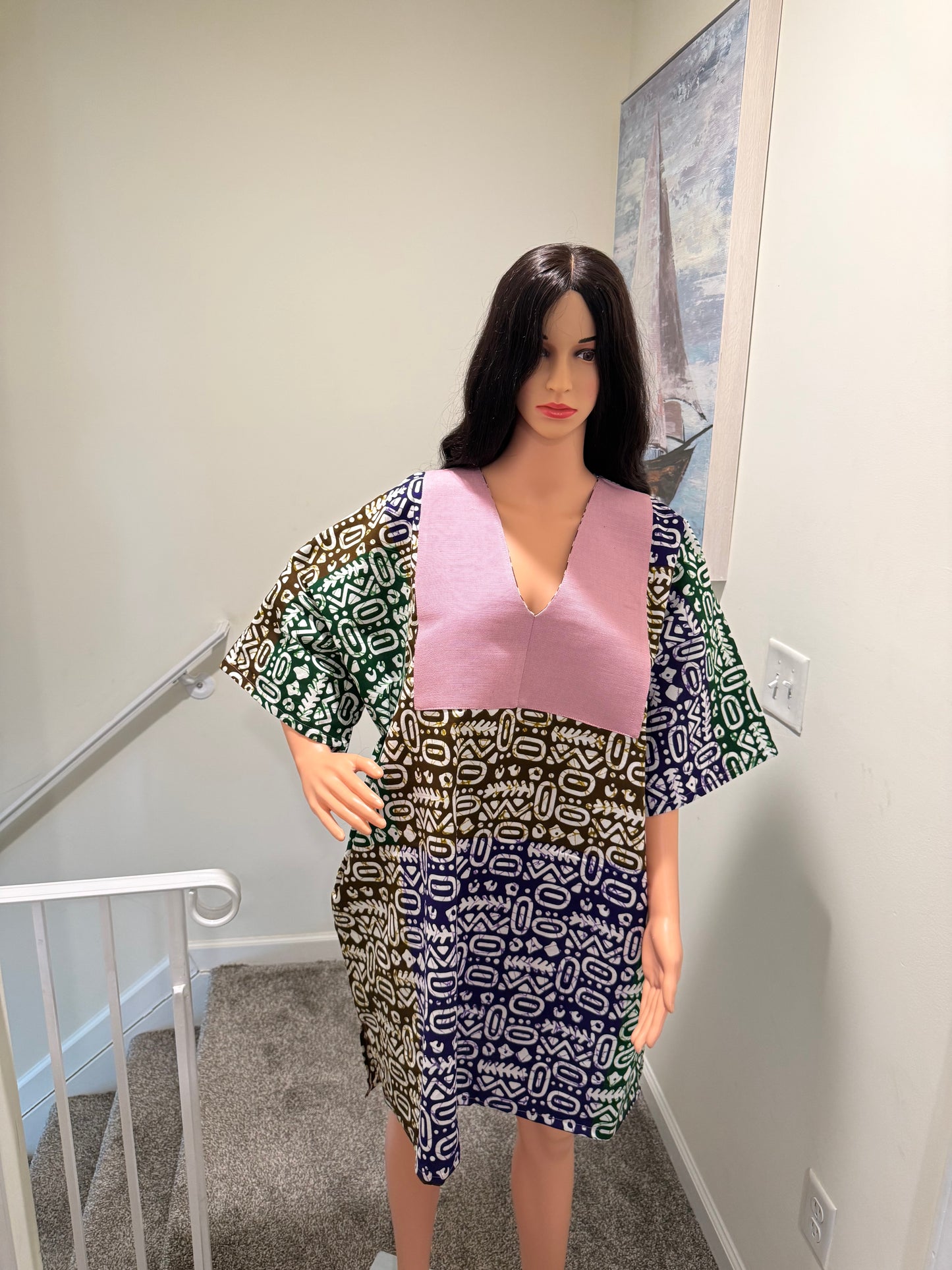 Tribal Luxe Ankara Dress with Aso Oke Neckline