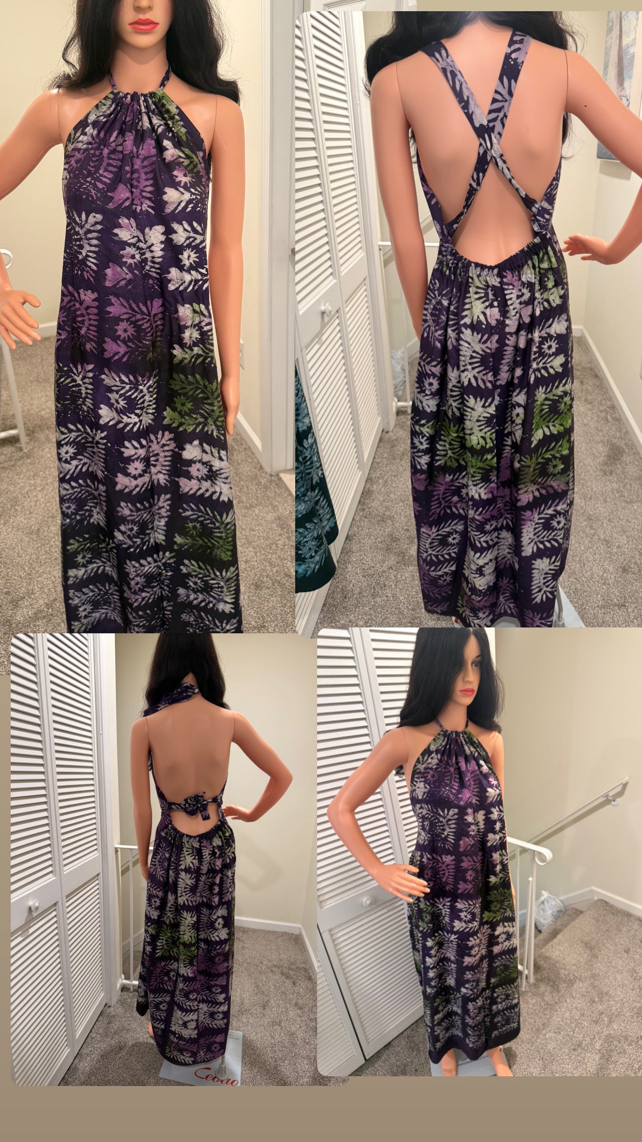 Purple Adire Halter Maxi Dress