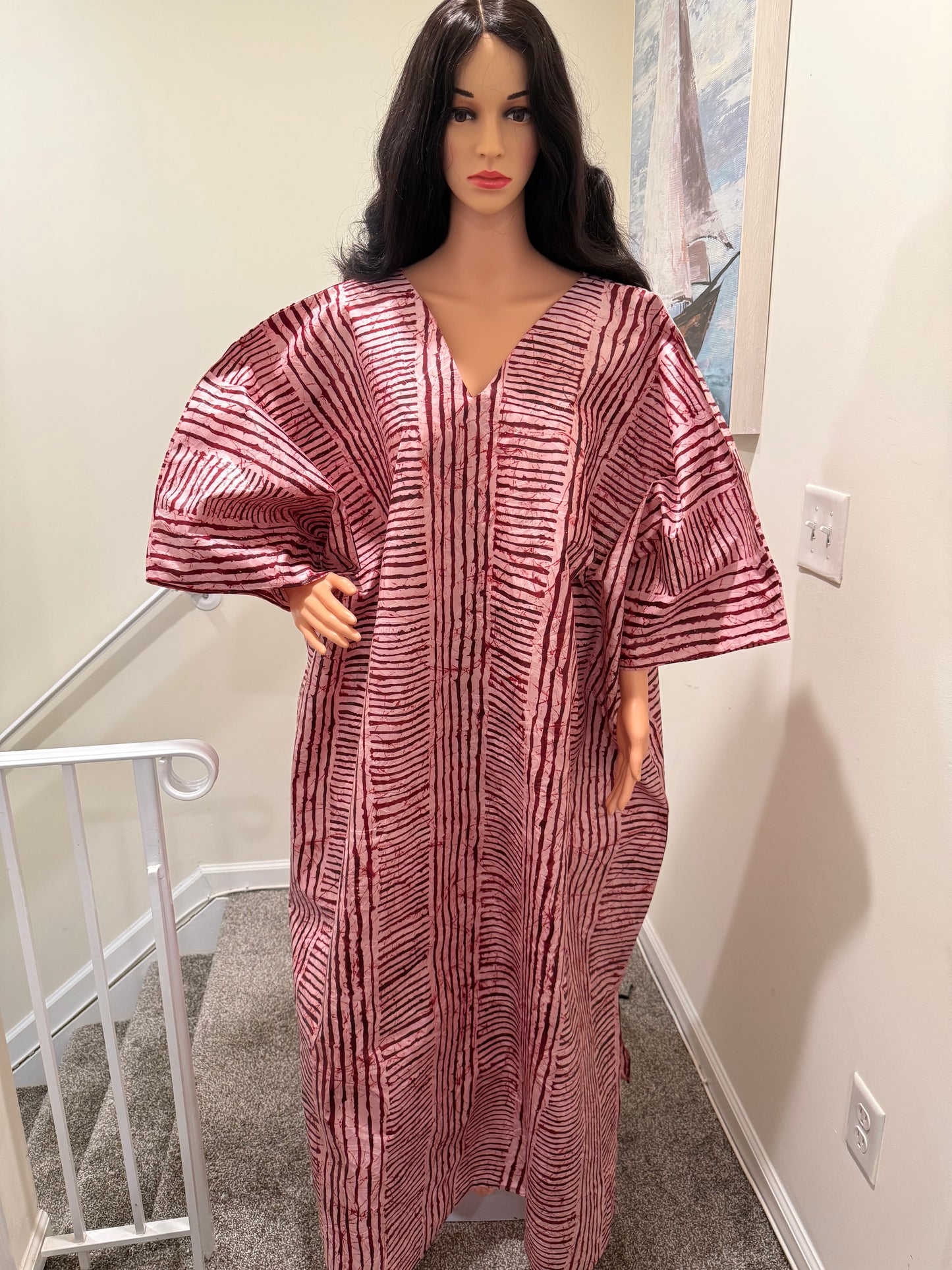 Rich Aunty Adire Polish Bubu – V-Neck Front & Back | Free Size with Headscarf