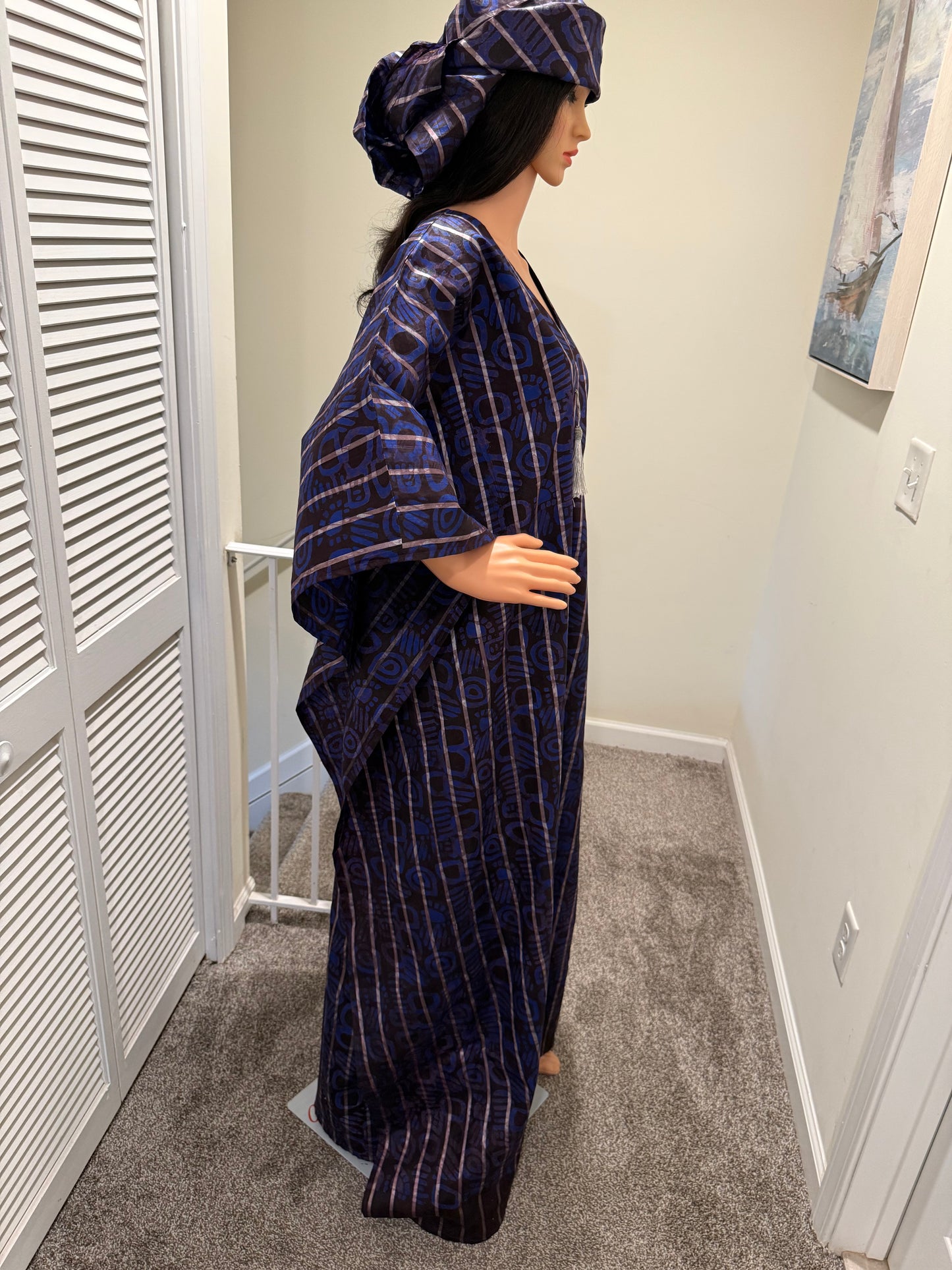 Luxurious Adire Kaftan with head scarf