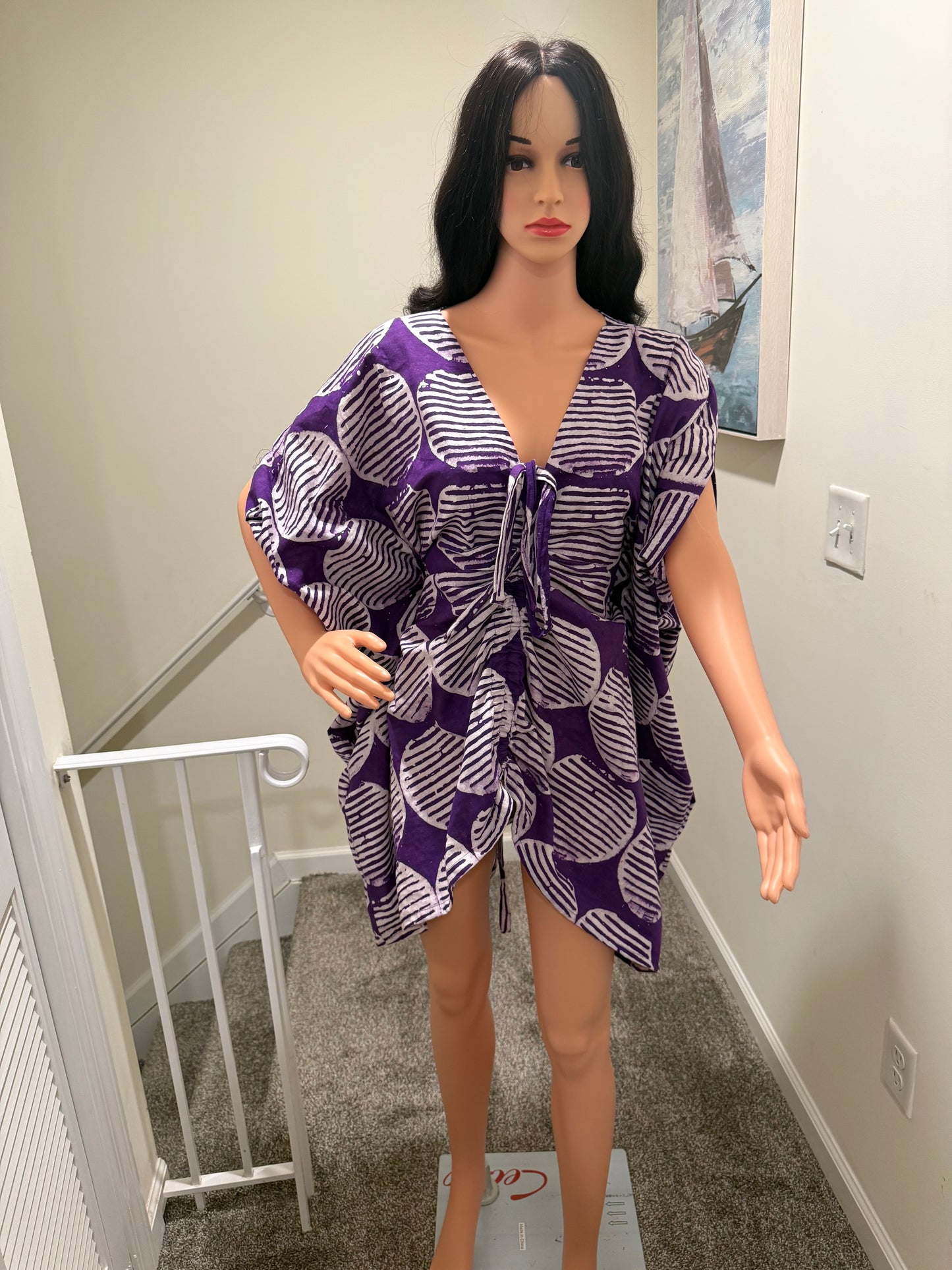 Purple Drawstring Kaftan Dress/Tunic – Adjustable Fit (S–XL)