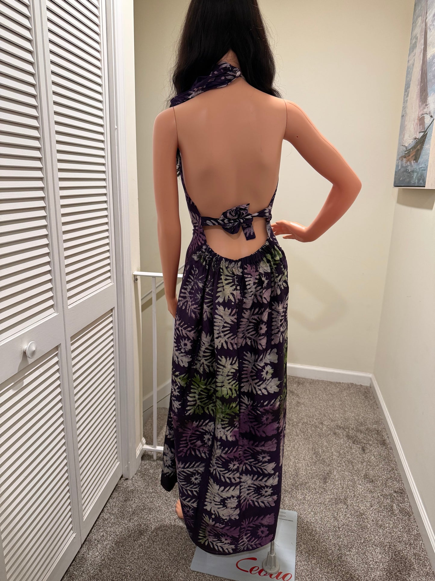 Purple Adire Halter Maxi Dress