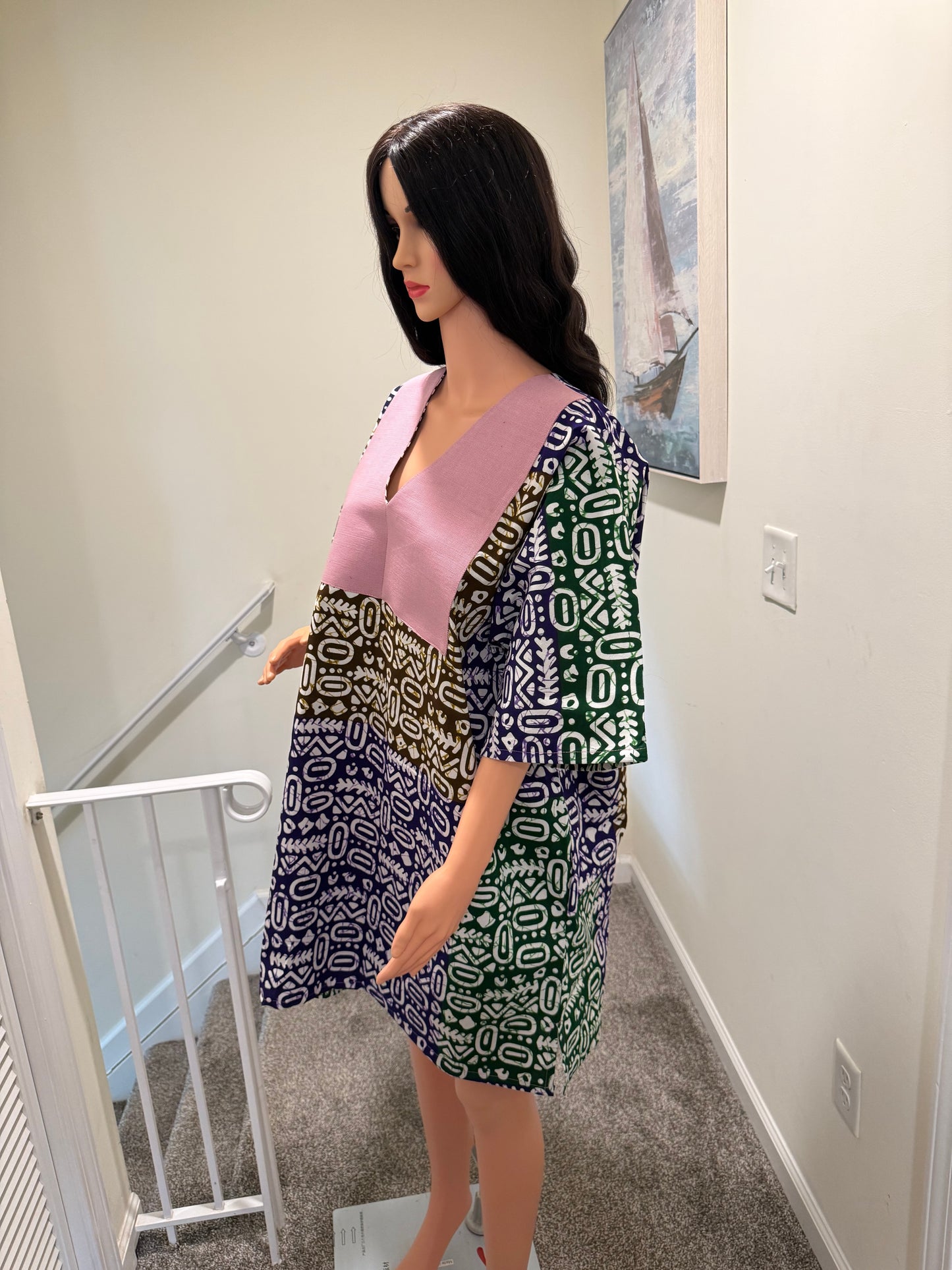 Tribal Luxe Ankara Dress with Aso Oke Neckline