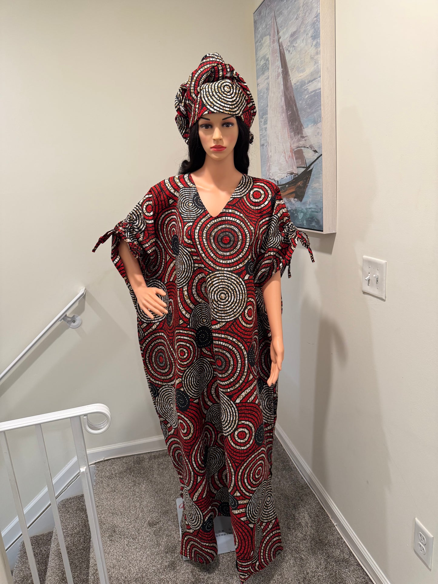 Swirl Print Kaftan with Head Tie
