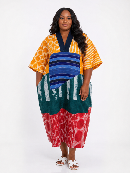 Adire Patchwork Kaftan Dress
