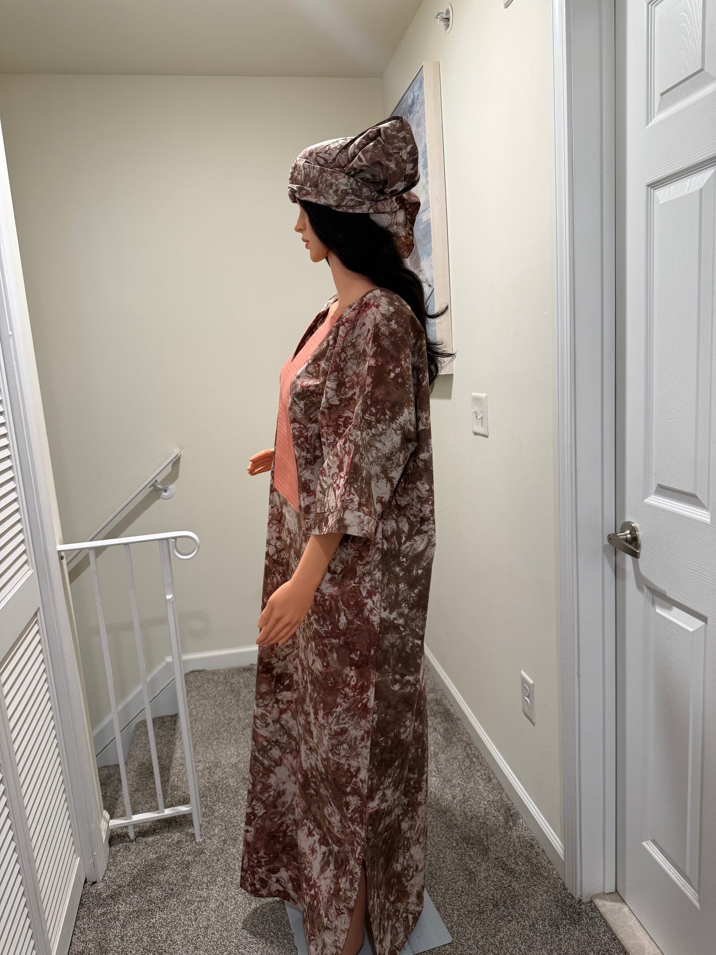 Adire Kaftan Dress with Head Scarf