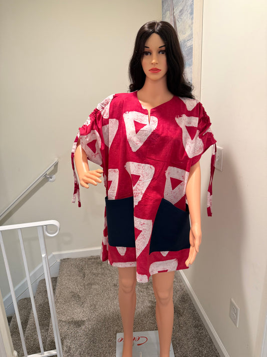 Adire Mini Dress with Denim pockets