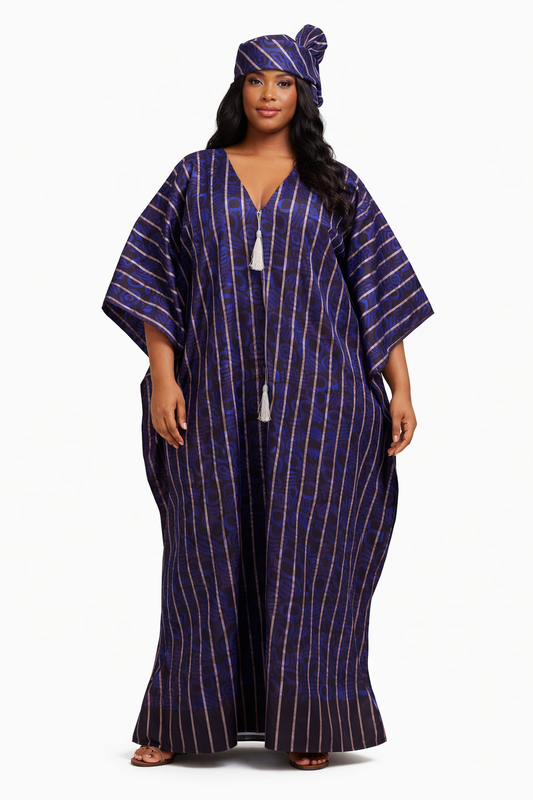 Luxurious Adire Kaftan with head scarf