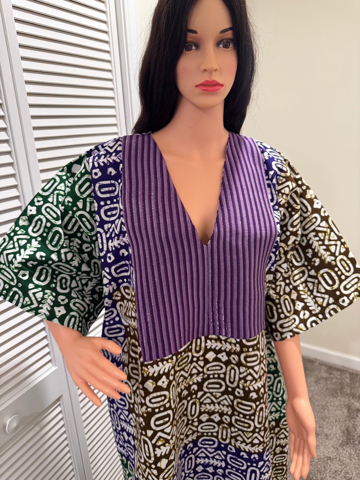Tribal Luxe Ankara Kaftan Dress with Asooke Panel