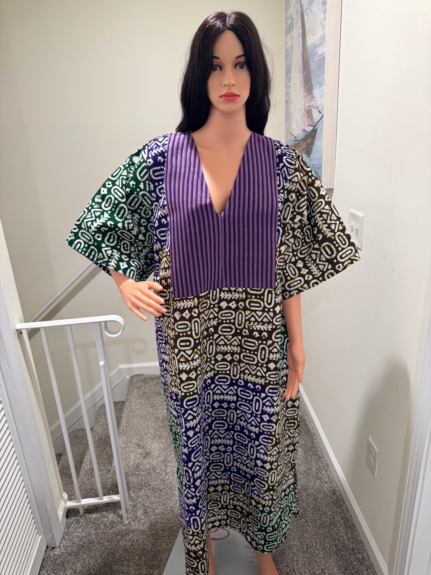 Tribal Luxe Ankara Kaftan Dress with Asooke Panel