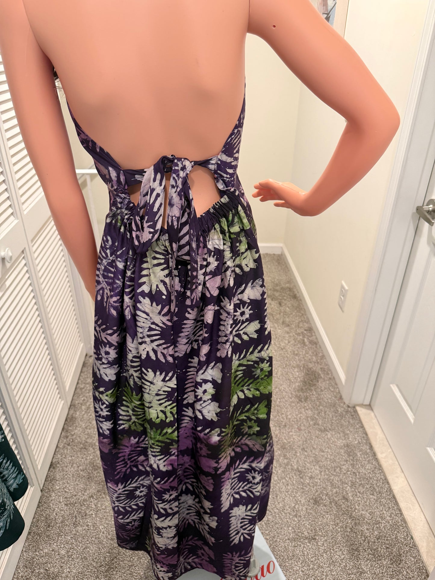 Purple Adire Halter Maxi Dress