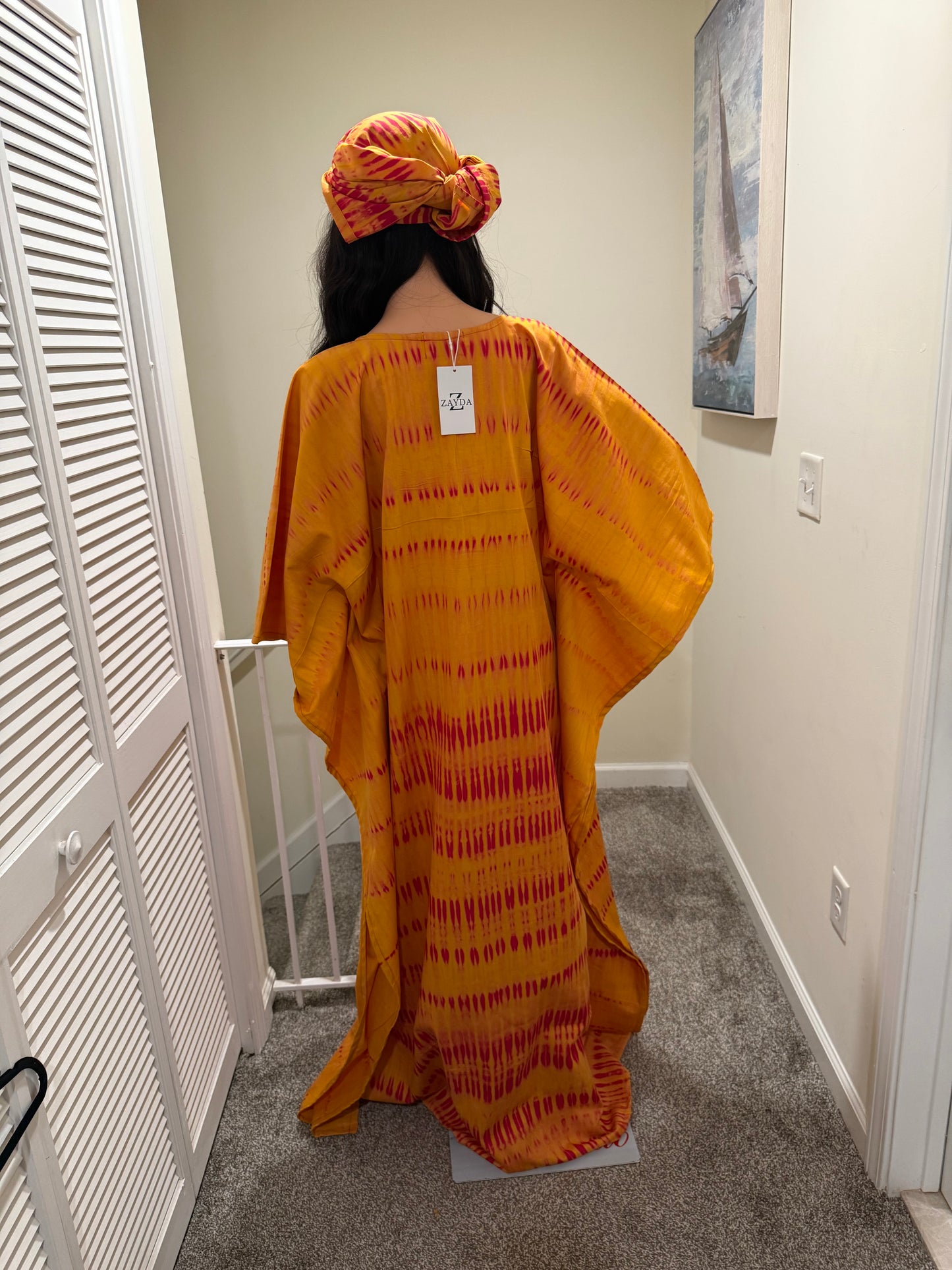 Sunset Adire Kaftan Set — Golden Flame | One Size Up To 2X