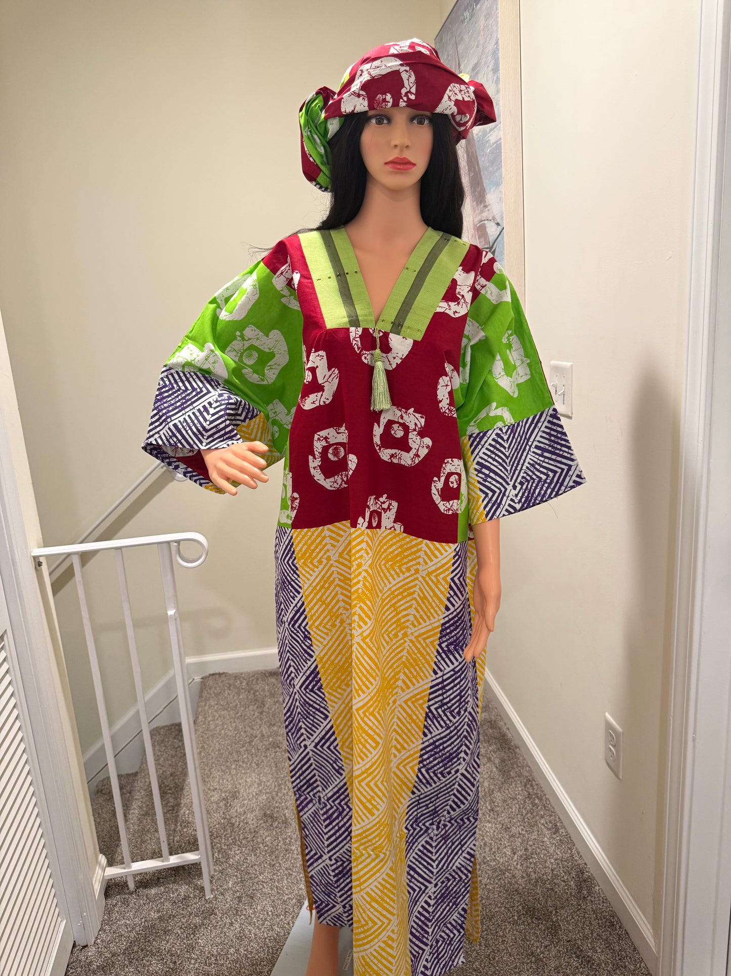 Ankara Kaftan Dress | Asọ Òkè Neckline | Adire Print | Zayda RTW