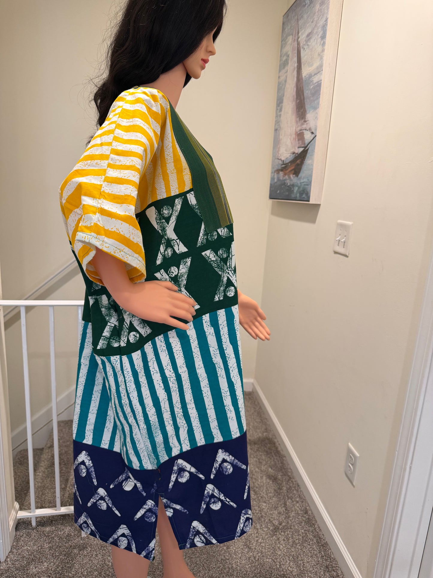 Ankara Midi Dress with Aso Oke Neckline
