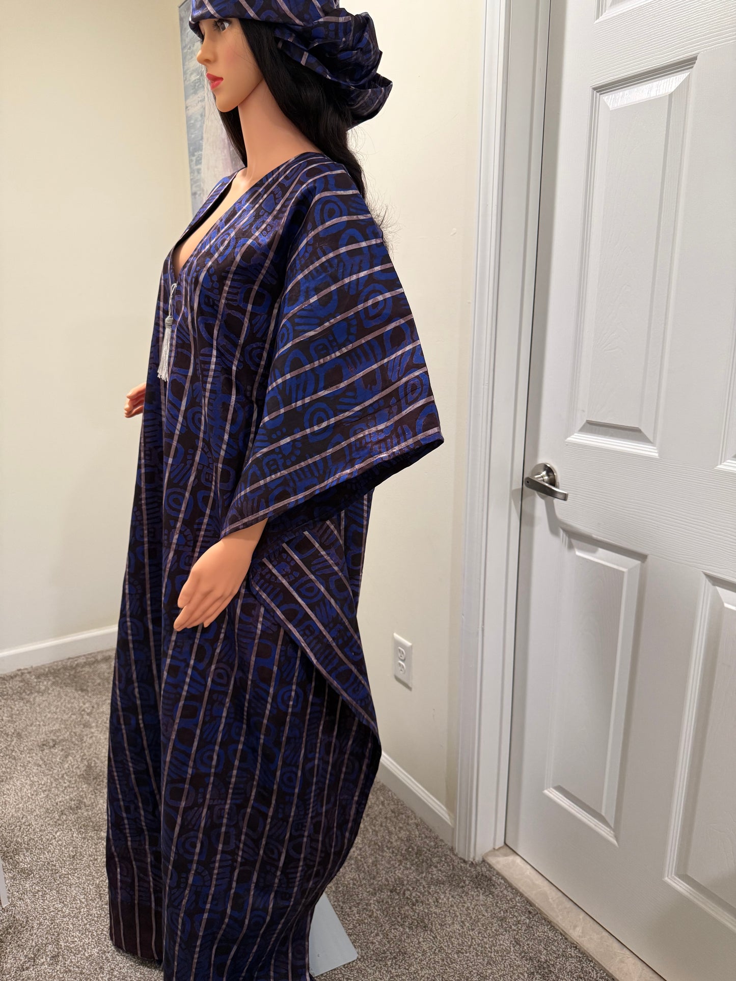 Luxurious Adire Kaftan with head scarf