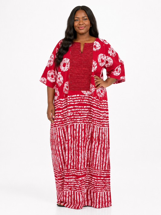Ruby Royale Ankara Maxi Dress with Aso Oke Neckline & Scarf