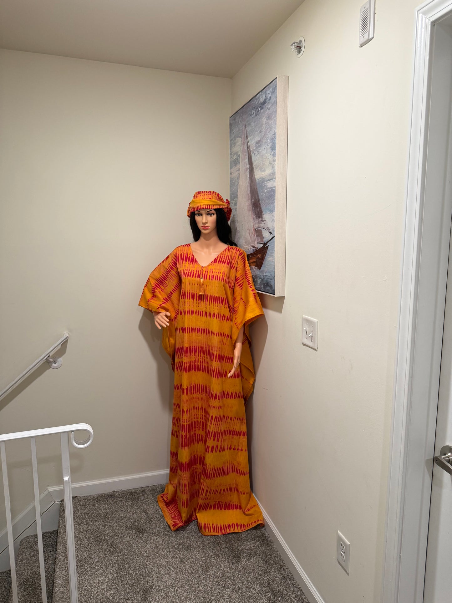 Sunset Adire Kaftan Set — Golden Flame | One Size Up To 2X