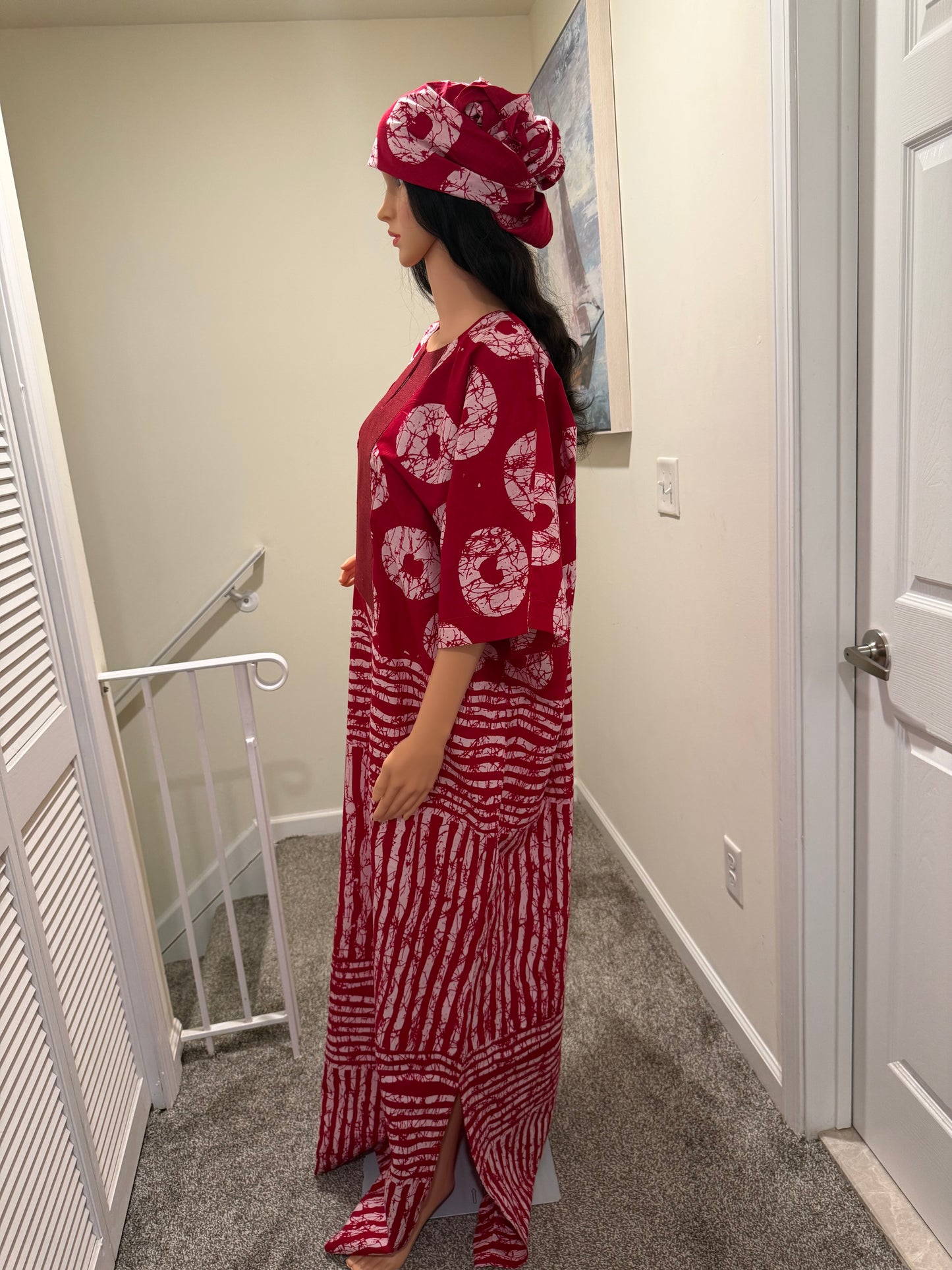 Ruby Royale Ankara Maxi Dress with Aso Oke Neckline & Scarf