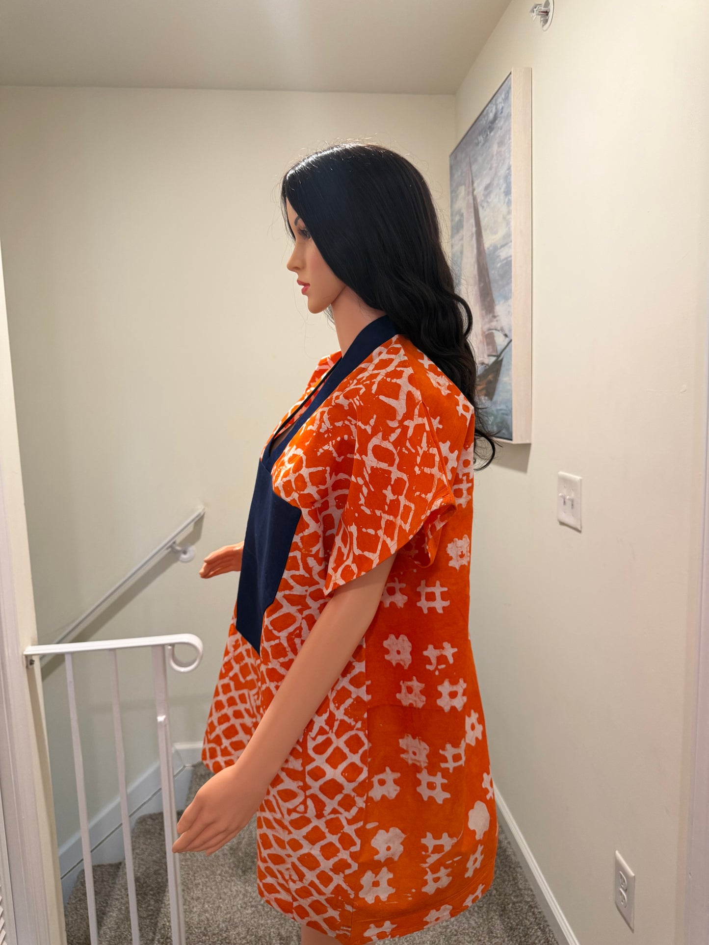 Adire Mini Bubu Dress with Asooke Neckline