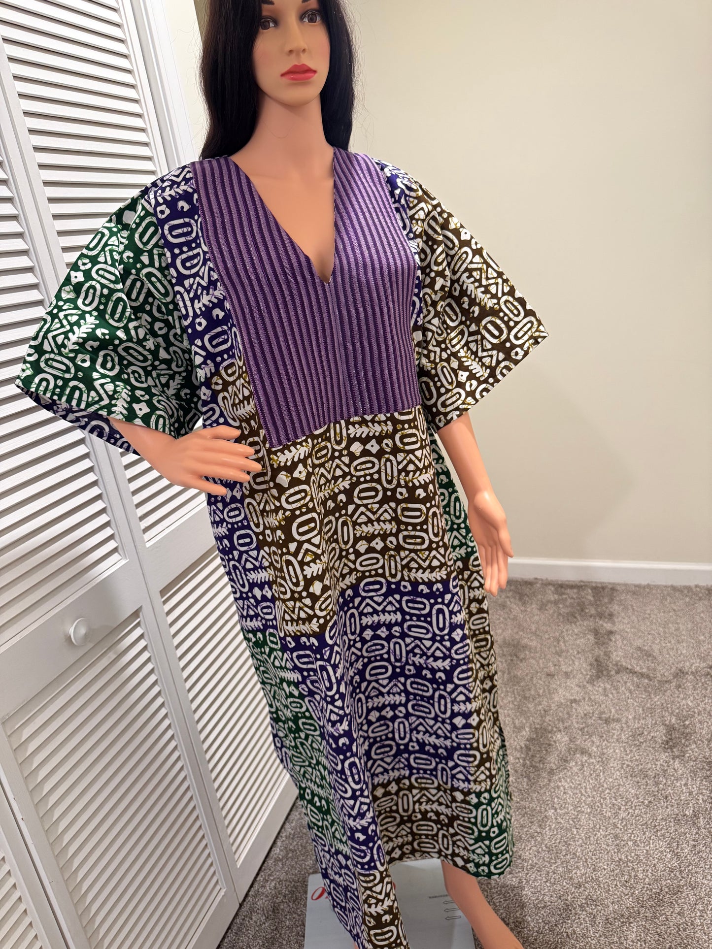 Tribal Luxe Ankara Kaftan Dress with Asooke Panel