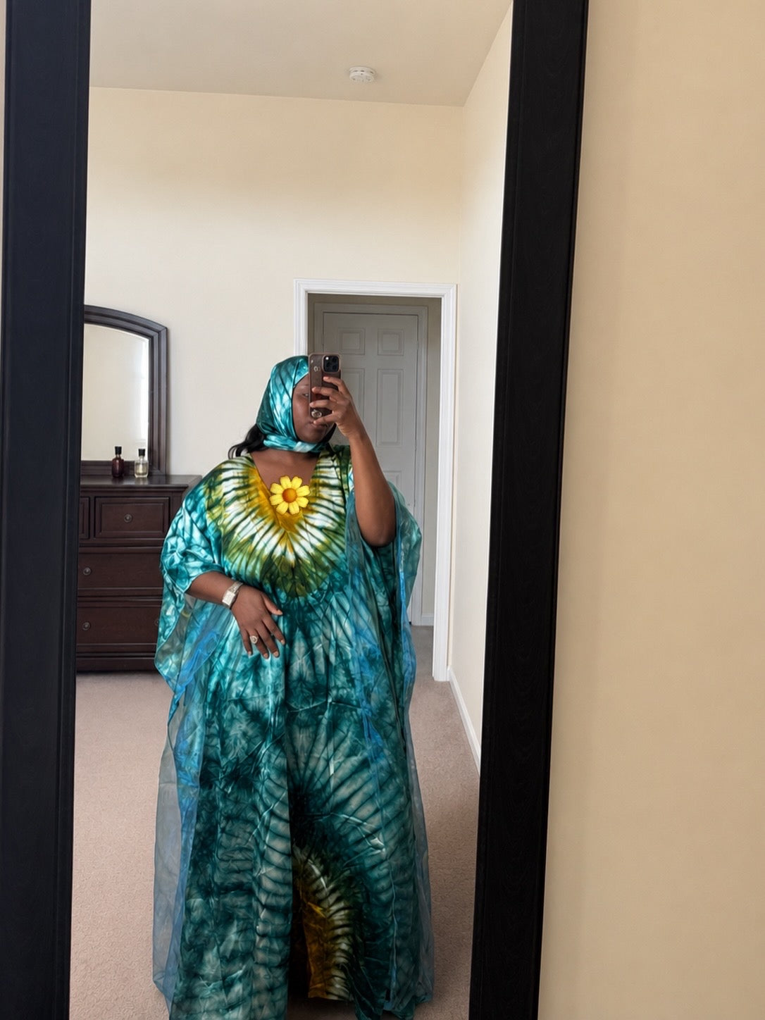 Emerald Silk Adire Kaftan