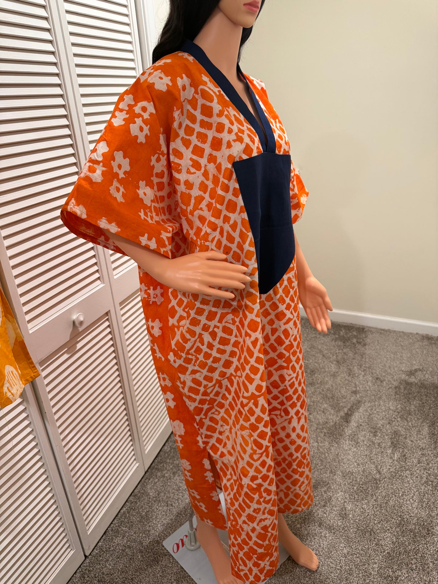 Adire Kaftan with Aso Oke Neckline