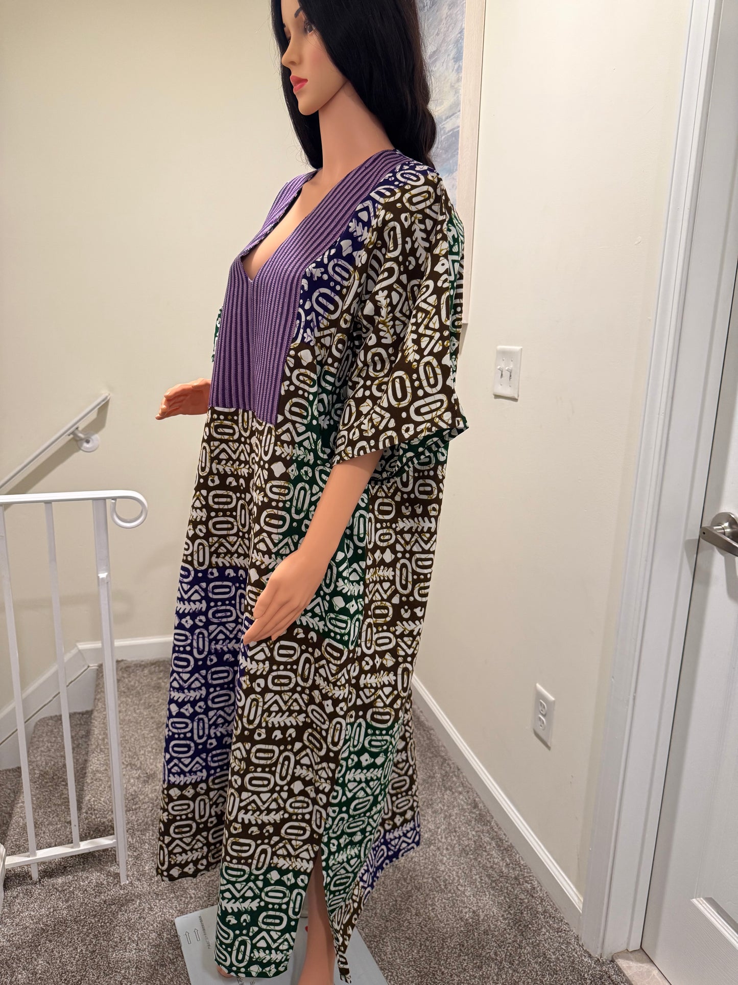 Tribal Luxe Ankara Kaftan Dress with Asooke Panel