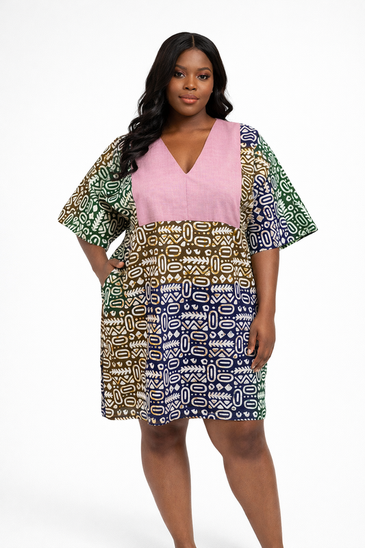 Tribal Luxe Ankara Dress with Aso Oke Neckline