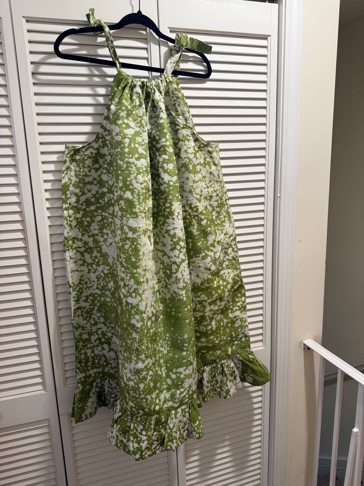 Olive Adire Tent Dress | Plus Size Adjustable Tie-Strap Maxi
