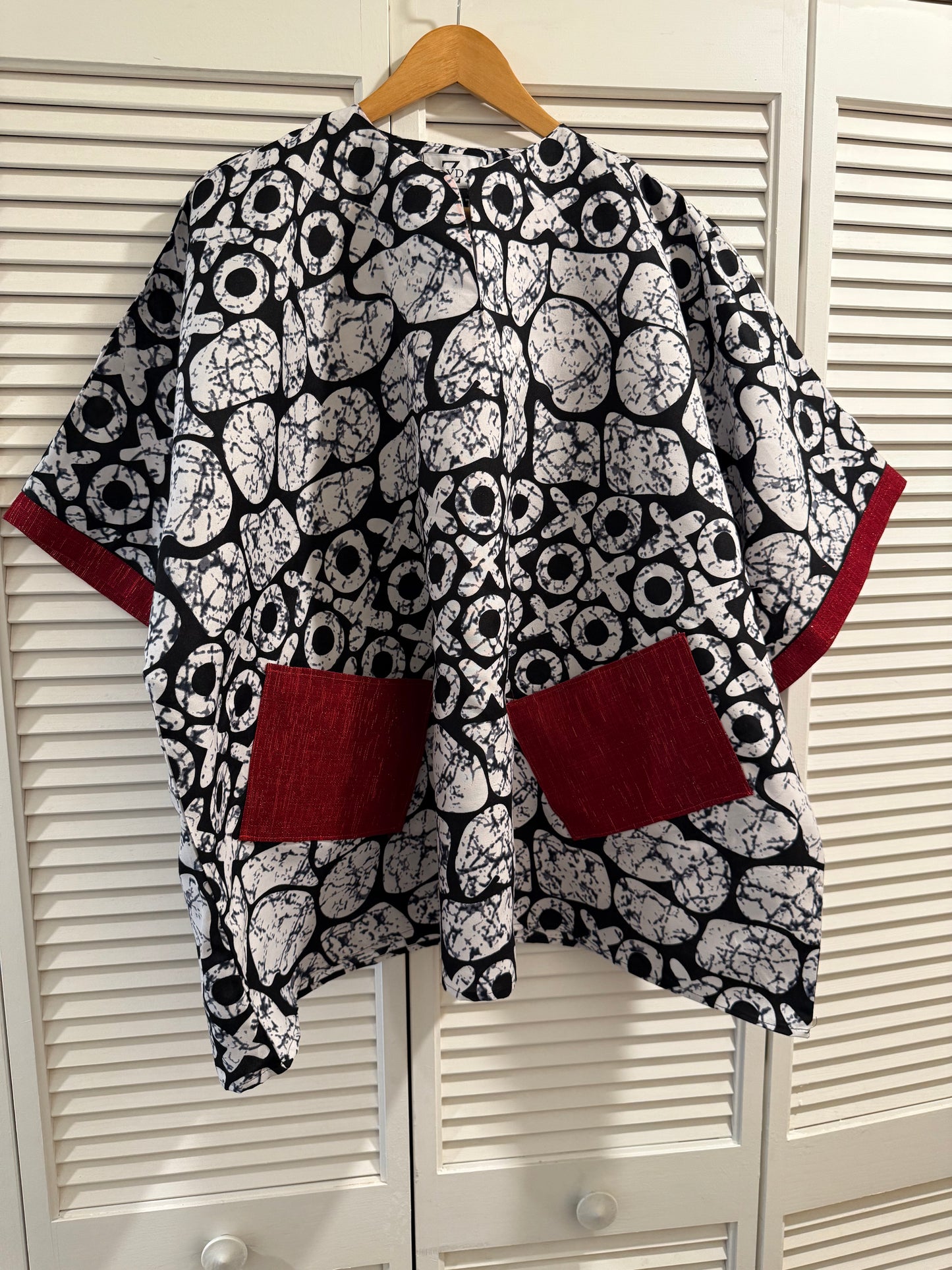 Black & White Ankara Mini Tunic with Aso Oke Details