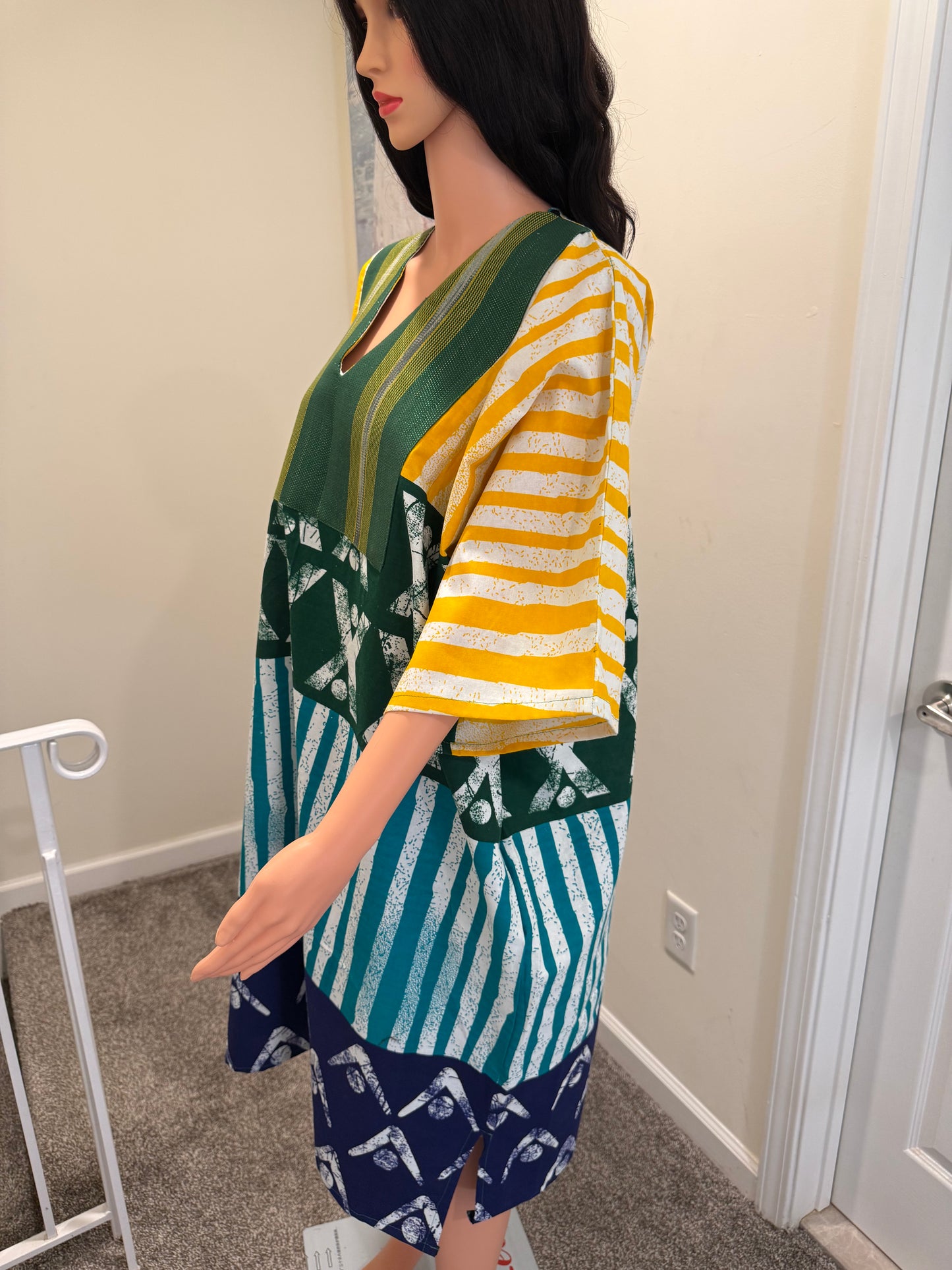 Ankara Midi Dress with Aso Oke Neckline