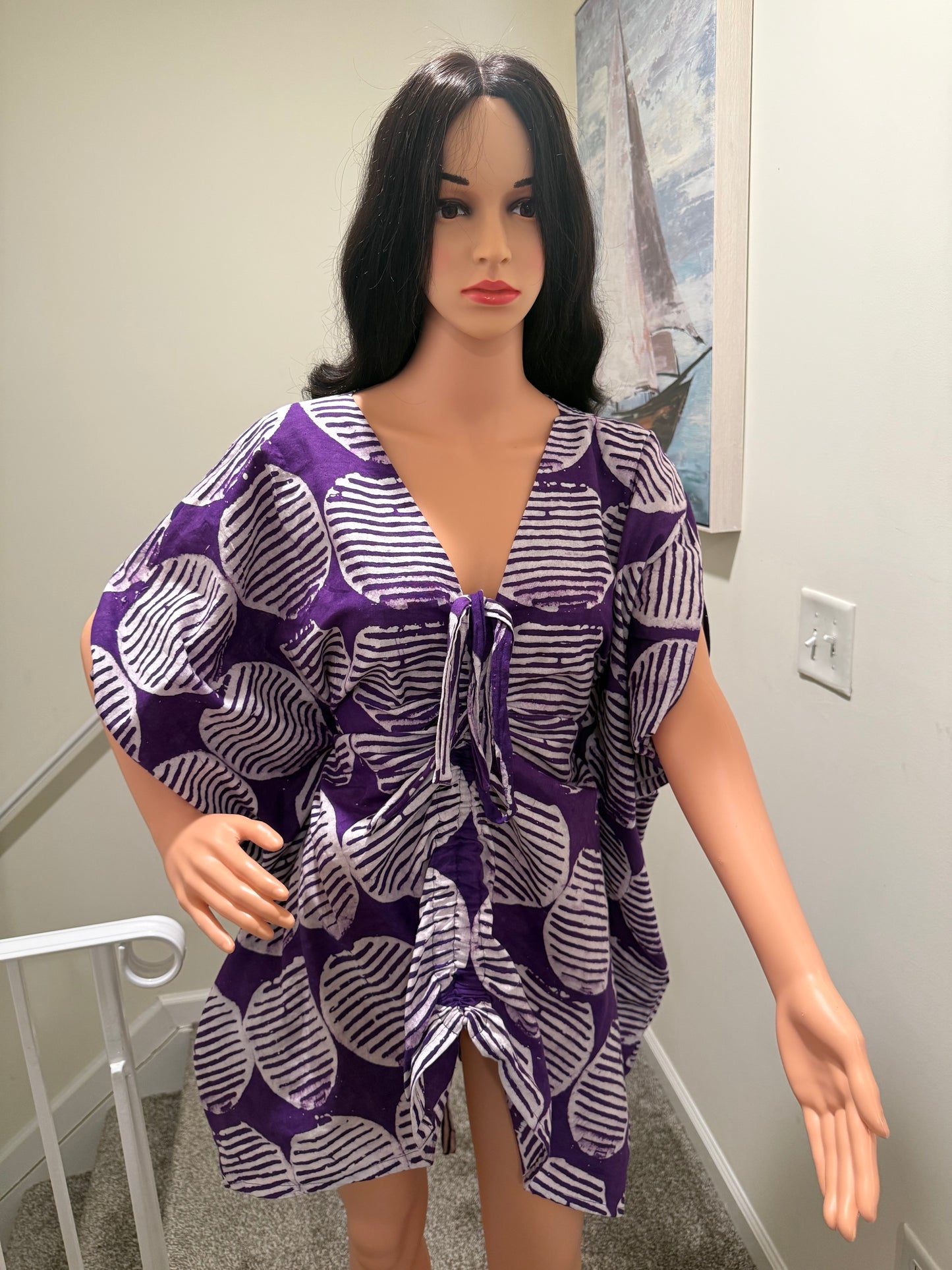 Purple Drawstring Kaftan Dress/Tunic – Adjustable Fit (S–XL)