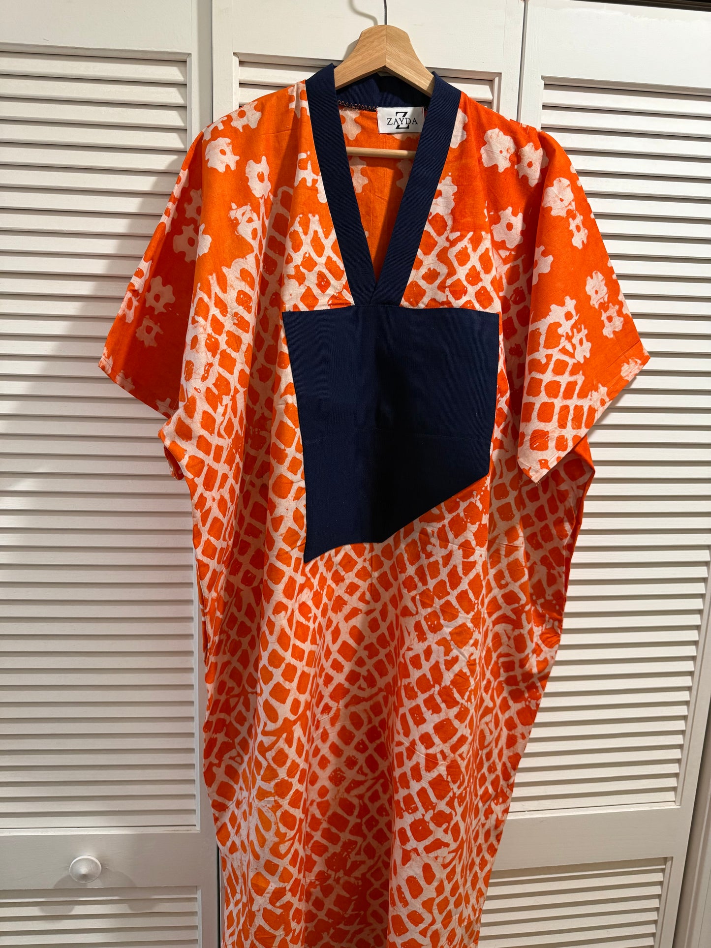 Adire Kaftan with Aso Oke Neckline