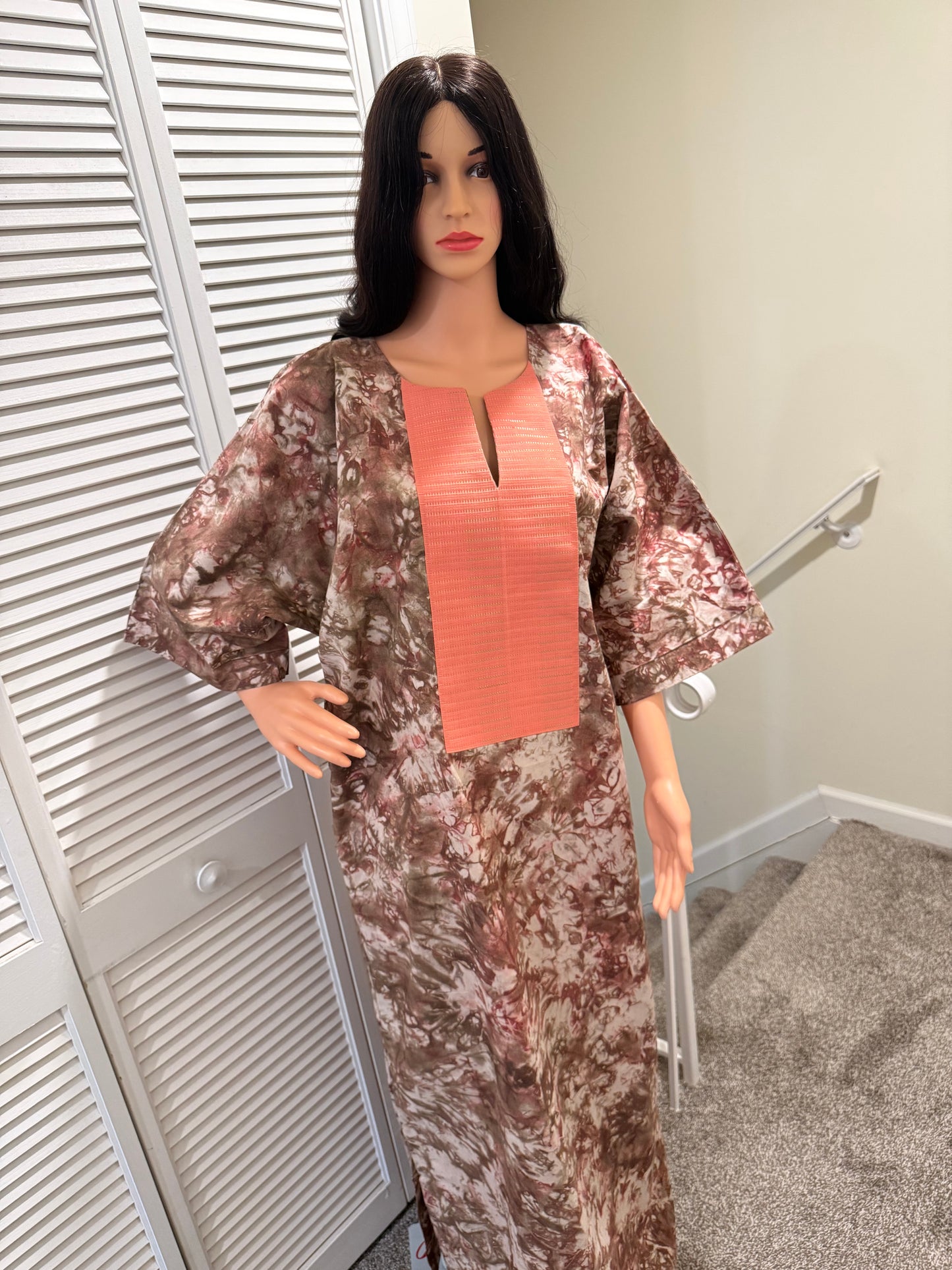 Adire Kaftan Dress with Head Scarf
