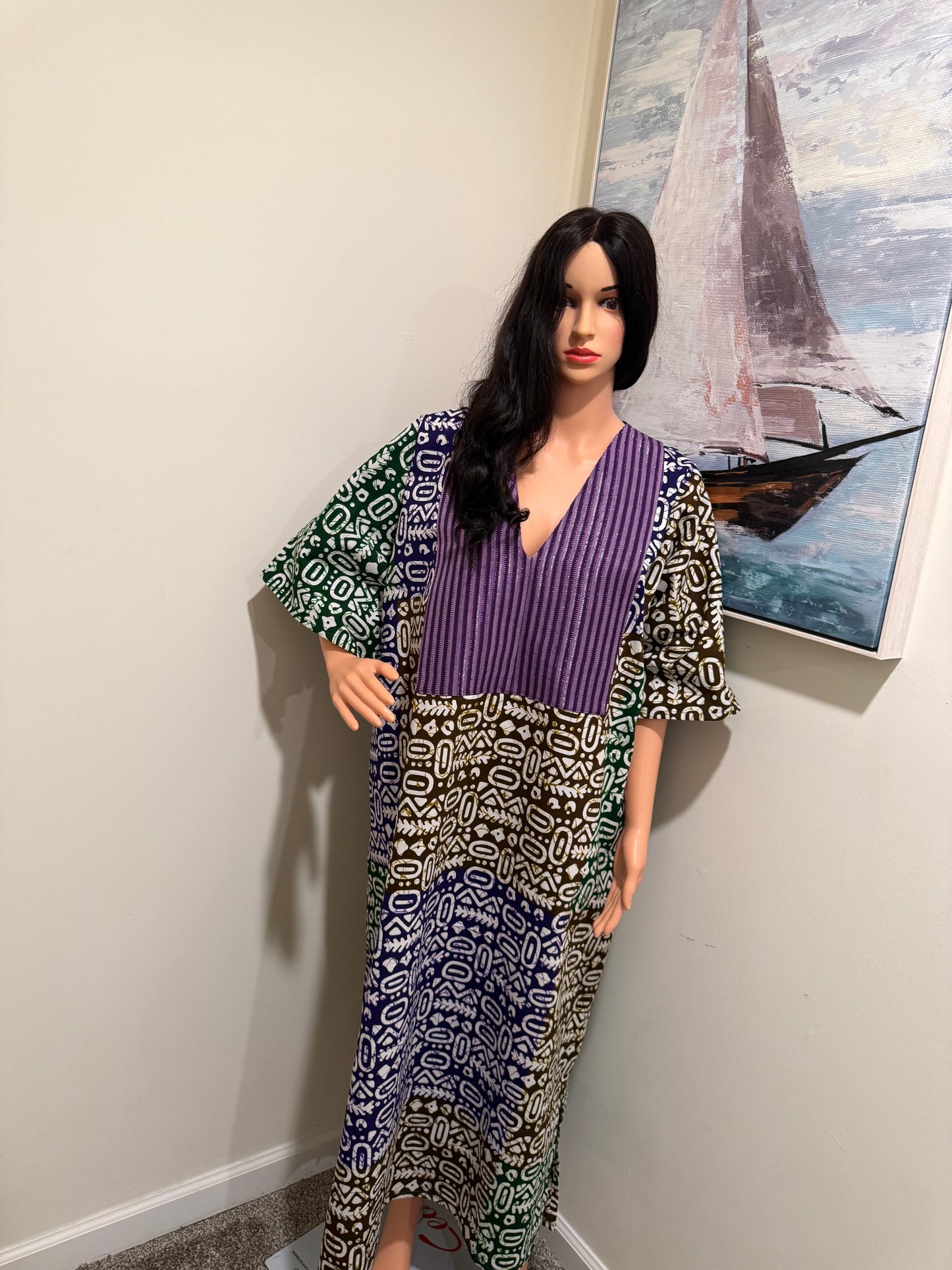 Tribal Luxe Ankara Kaftan Dress with Asooke Panel