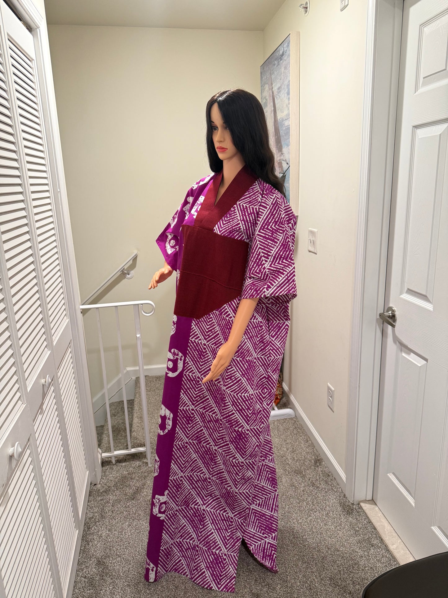 Magenta Ankara Kaftan Dress with Aso Oke Neckline