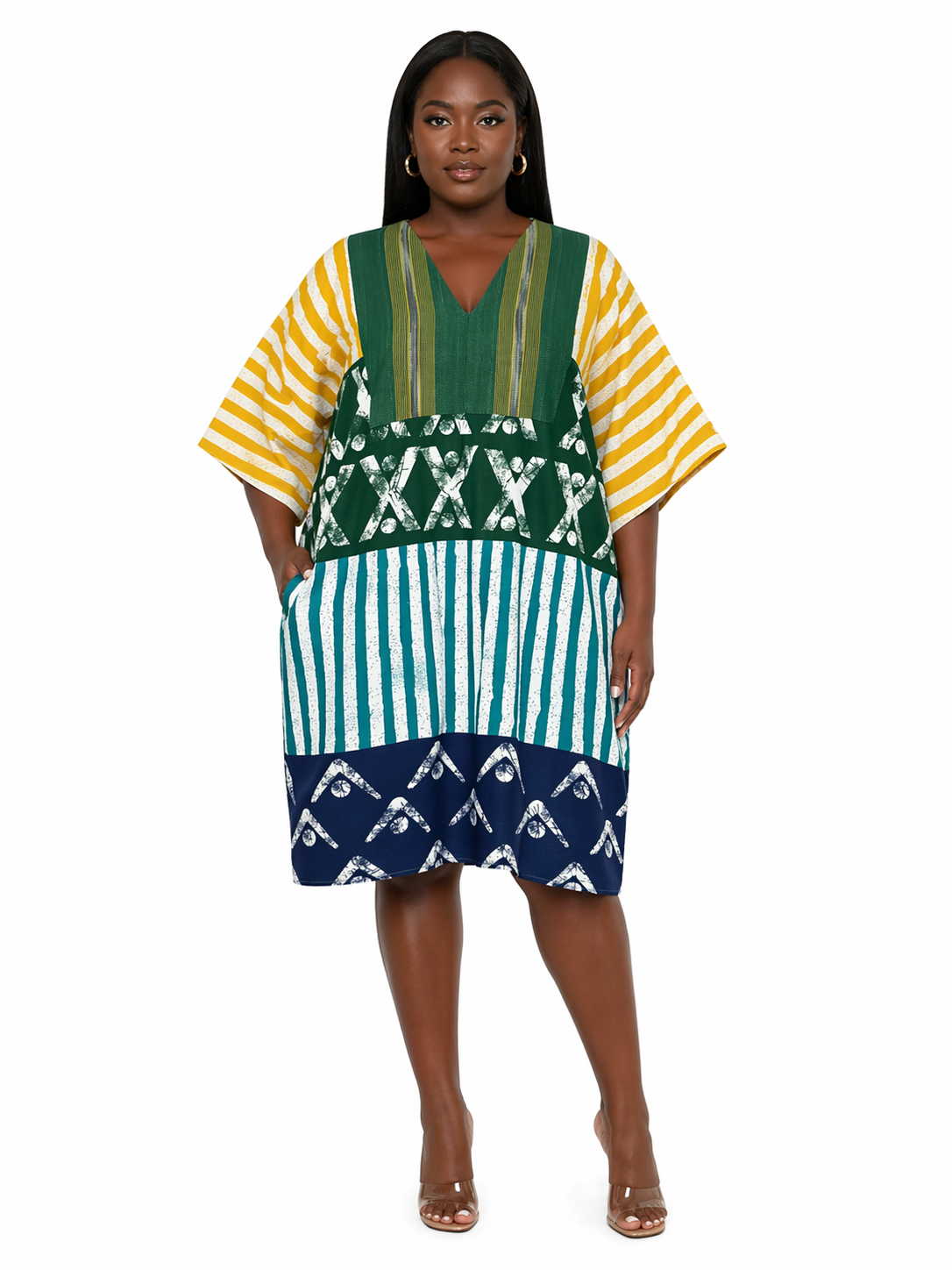 Ankara Midi Dress with Aso Oke Neckline