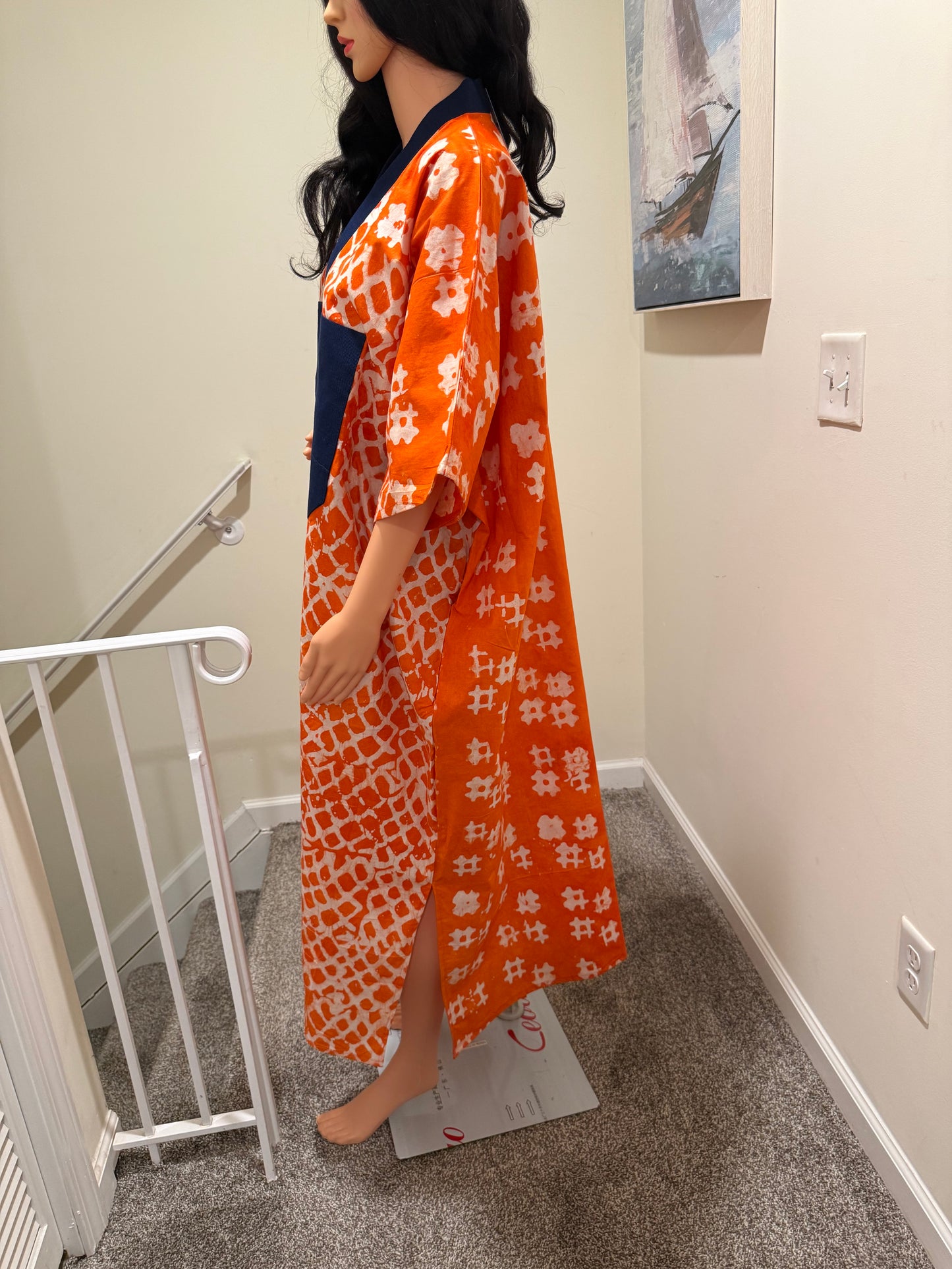 Adire Kaftan with Aso Oke Neckline