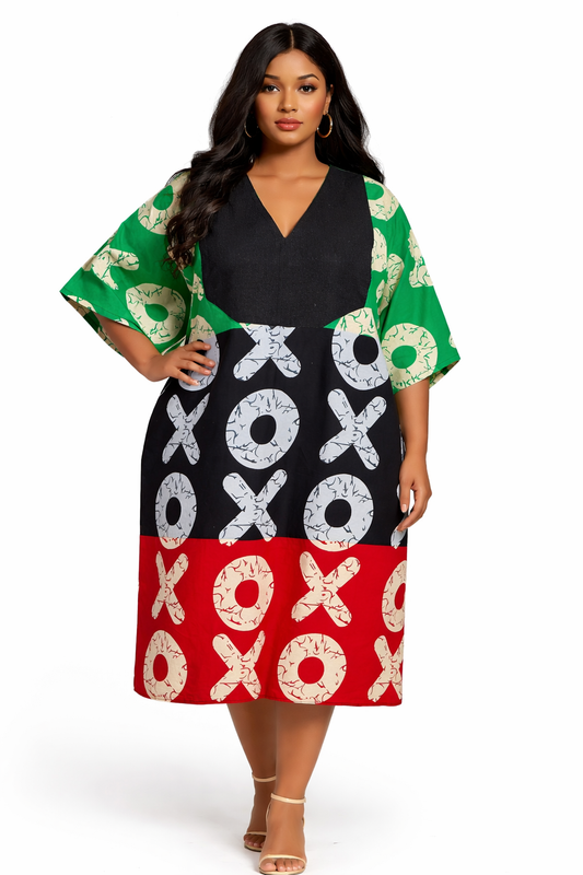 Classic Ankara Bubu Dress with Aso-Oke Neckline
