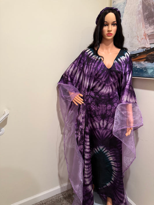 Royal Amethyst Silk Adire Kaftan