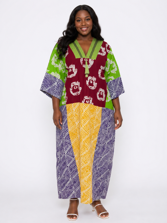 Ankara Kaftan Dress | Asọ Òkè Neckline | Adire Print | Zayda RTW