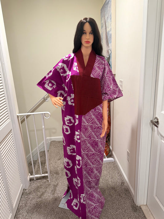 Magenta Ankara Kaftan Dress with Aso Oke Neckline