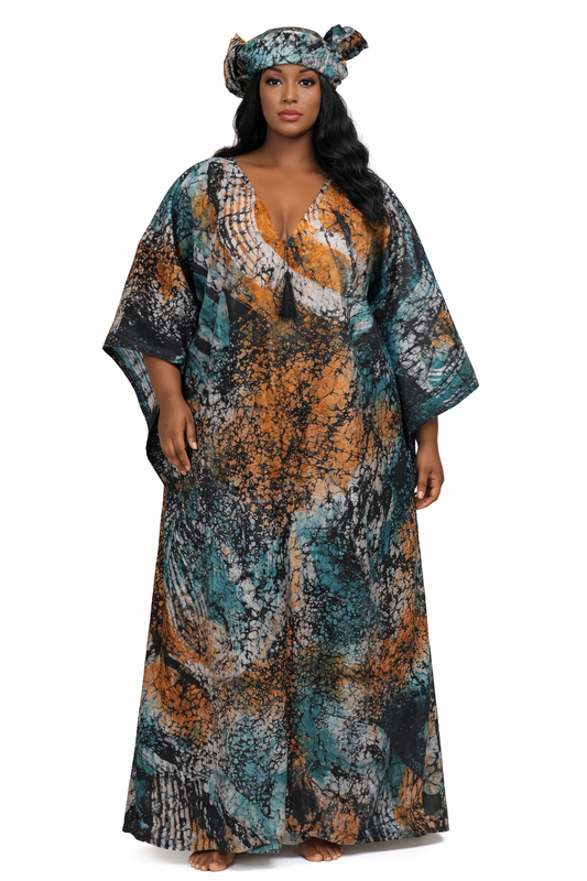 Adire Kaftan with HeadScarf