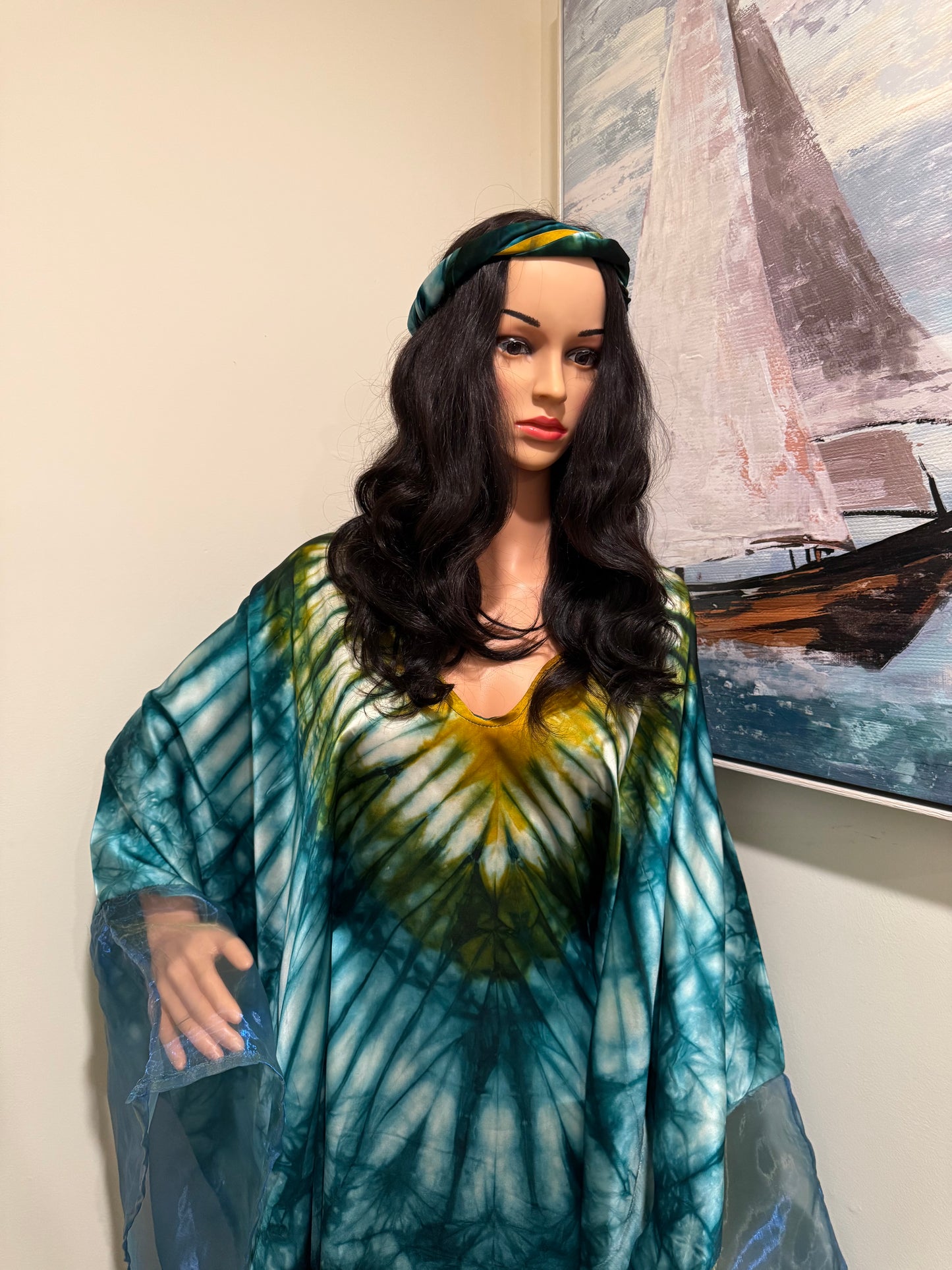 Emerald Silk Adire Kaftan